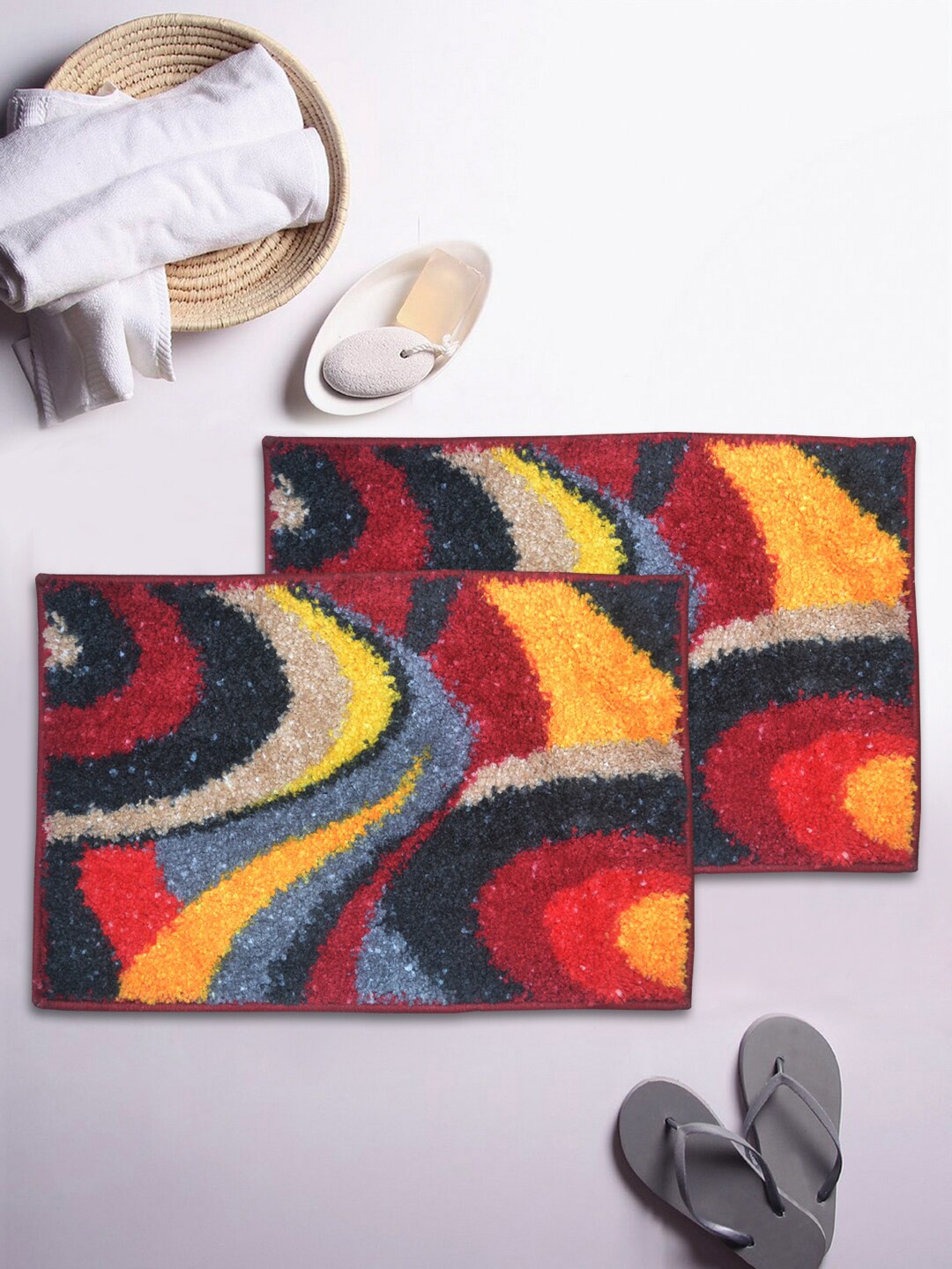 

BIANCA Set Of 2 Printed Super-Dry Bath Mat With Rubber Back, Red