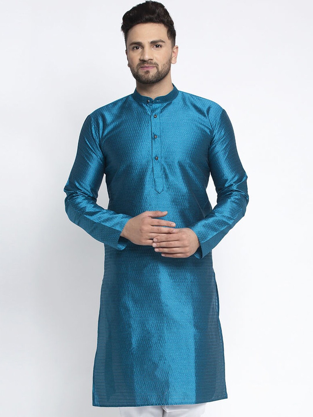 

Jompers Men Blue Woven Design Thread Work Kurta