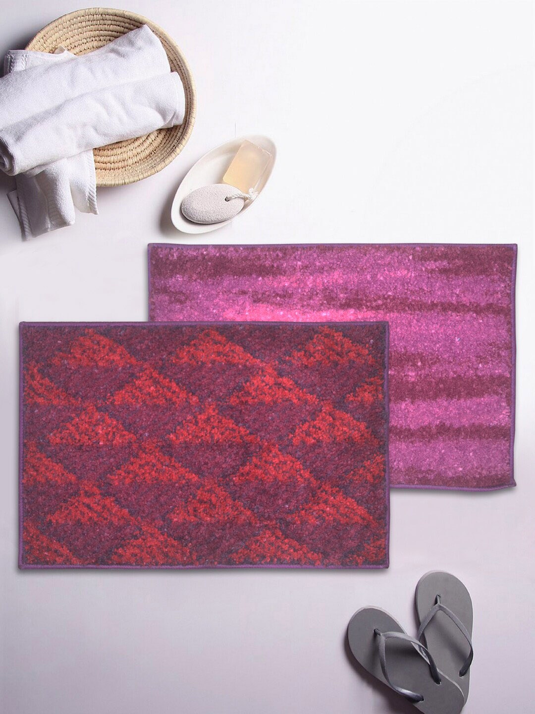 

BIANCA Set of 2 Printed Anti-Skid Rectangular Bath Rugs, Purple