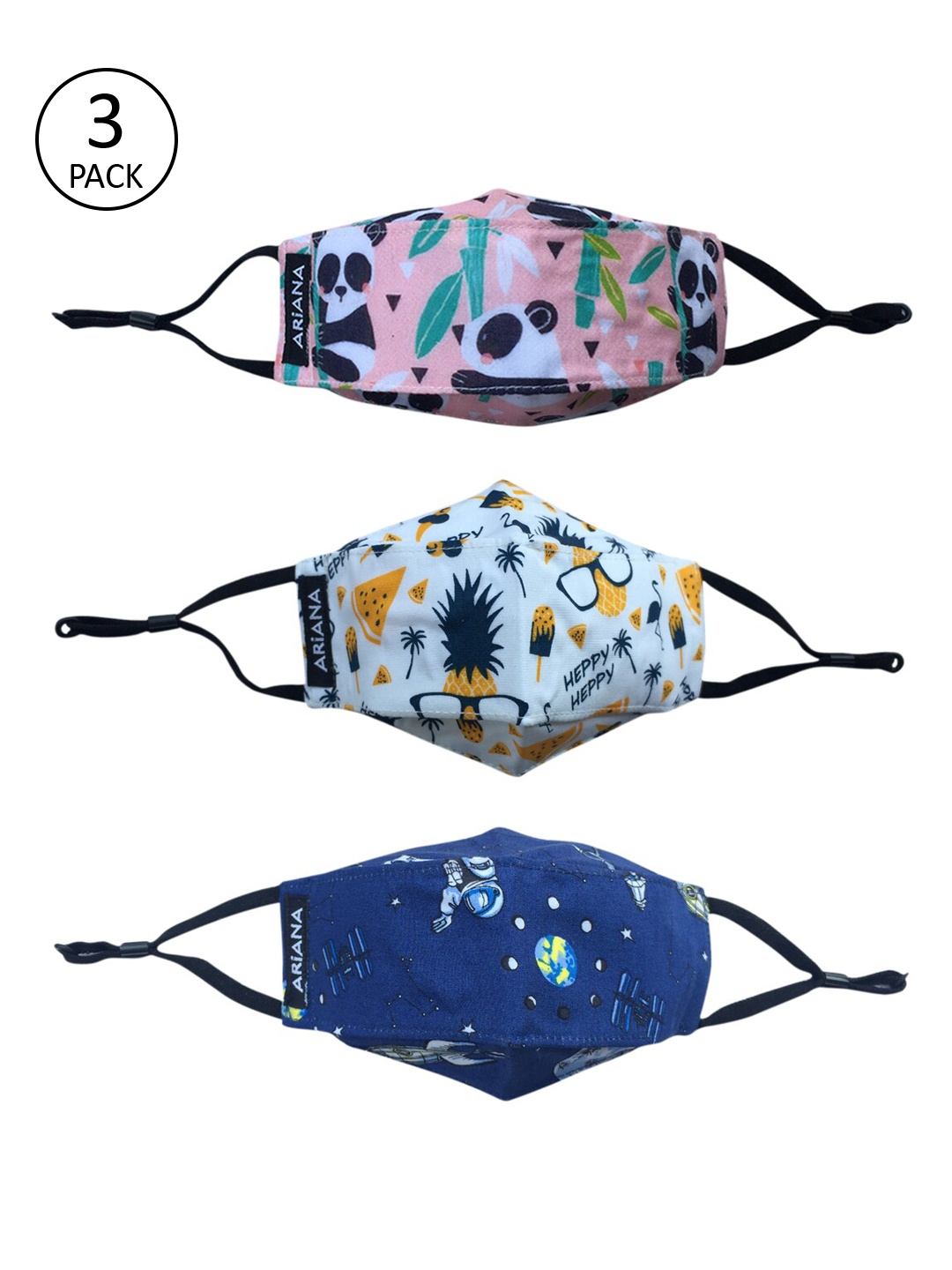 

Ariana Kids Pack of 3 Printed 7-Ply Protective Outdoor Masks, Blue