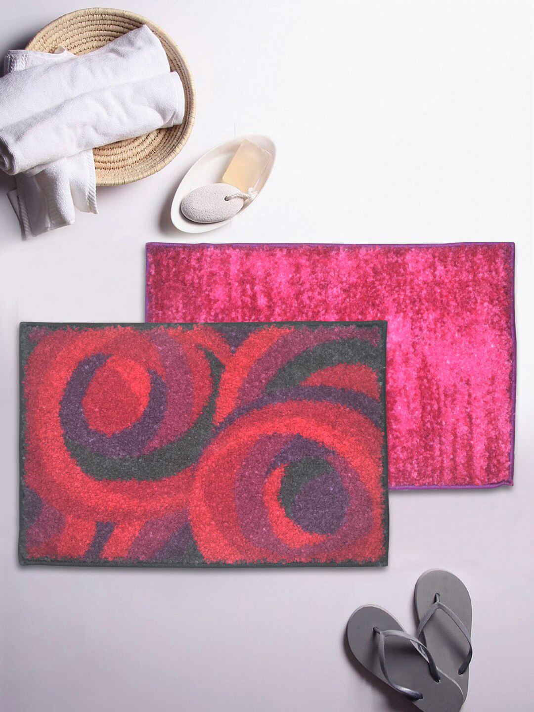 

BIANCA Set of 2 Printed Anti-Skid Rectangular Bath Rugs, Purple
