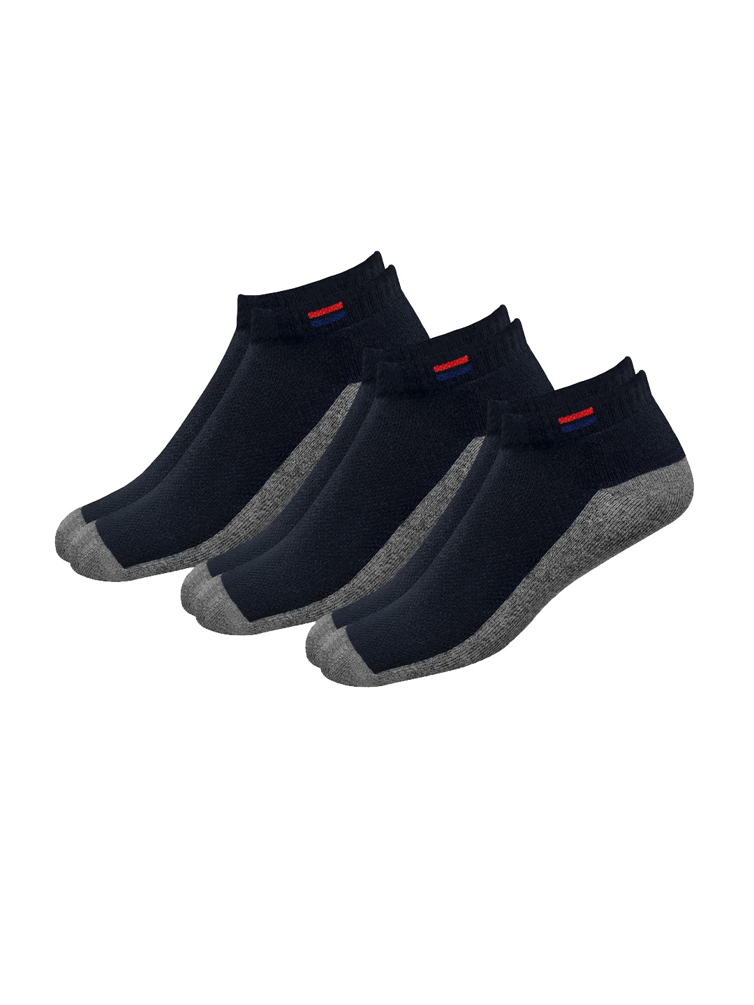 

NAVYSPORT Men Pack Of 3 Navy Blue & Grey Colourblocked Ankle-Length Socks