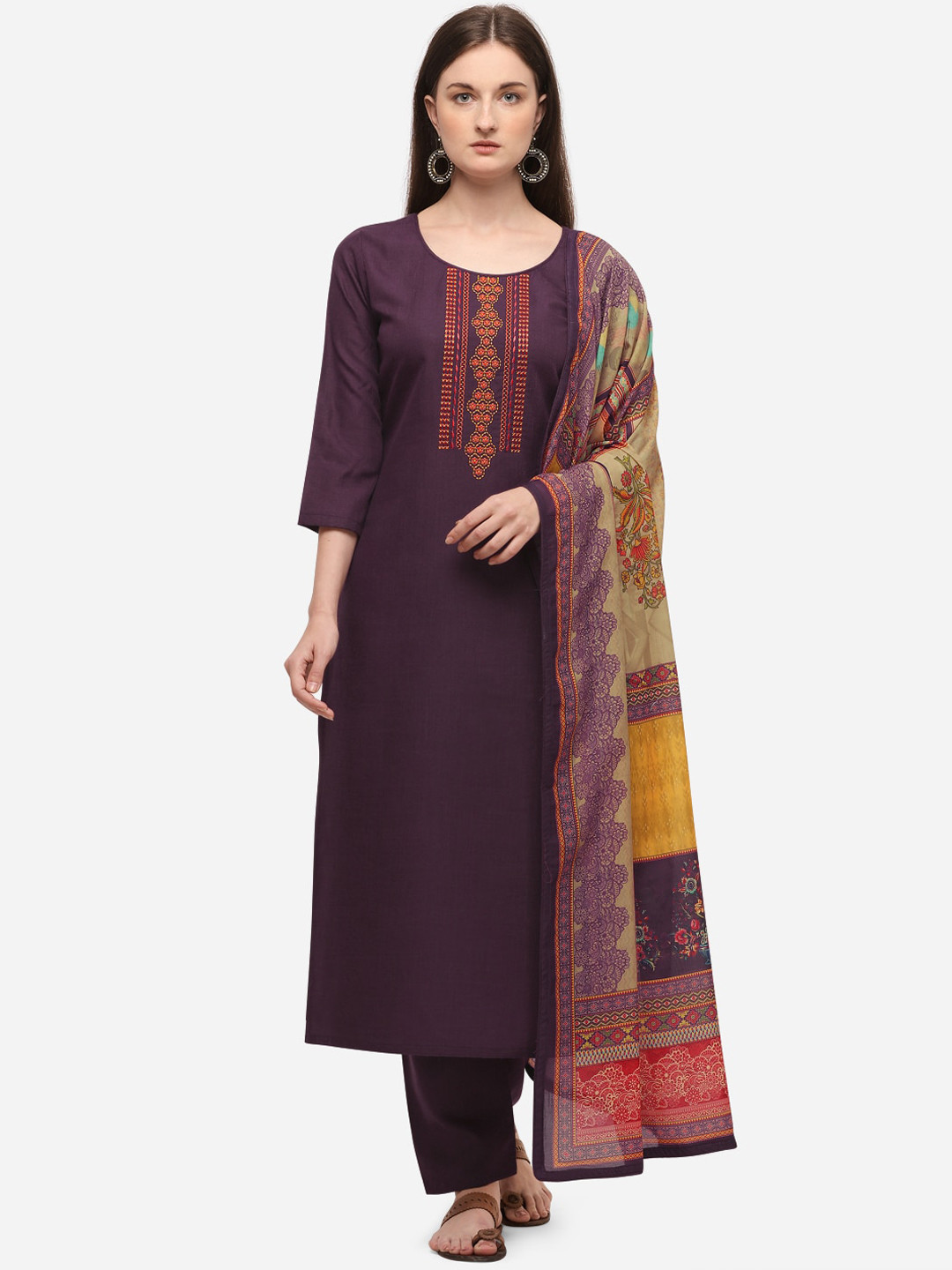 

SheWill Purple & Beige Printed Unstitched Dress Material