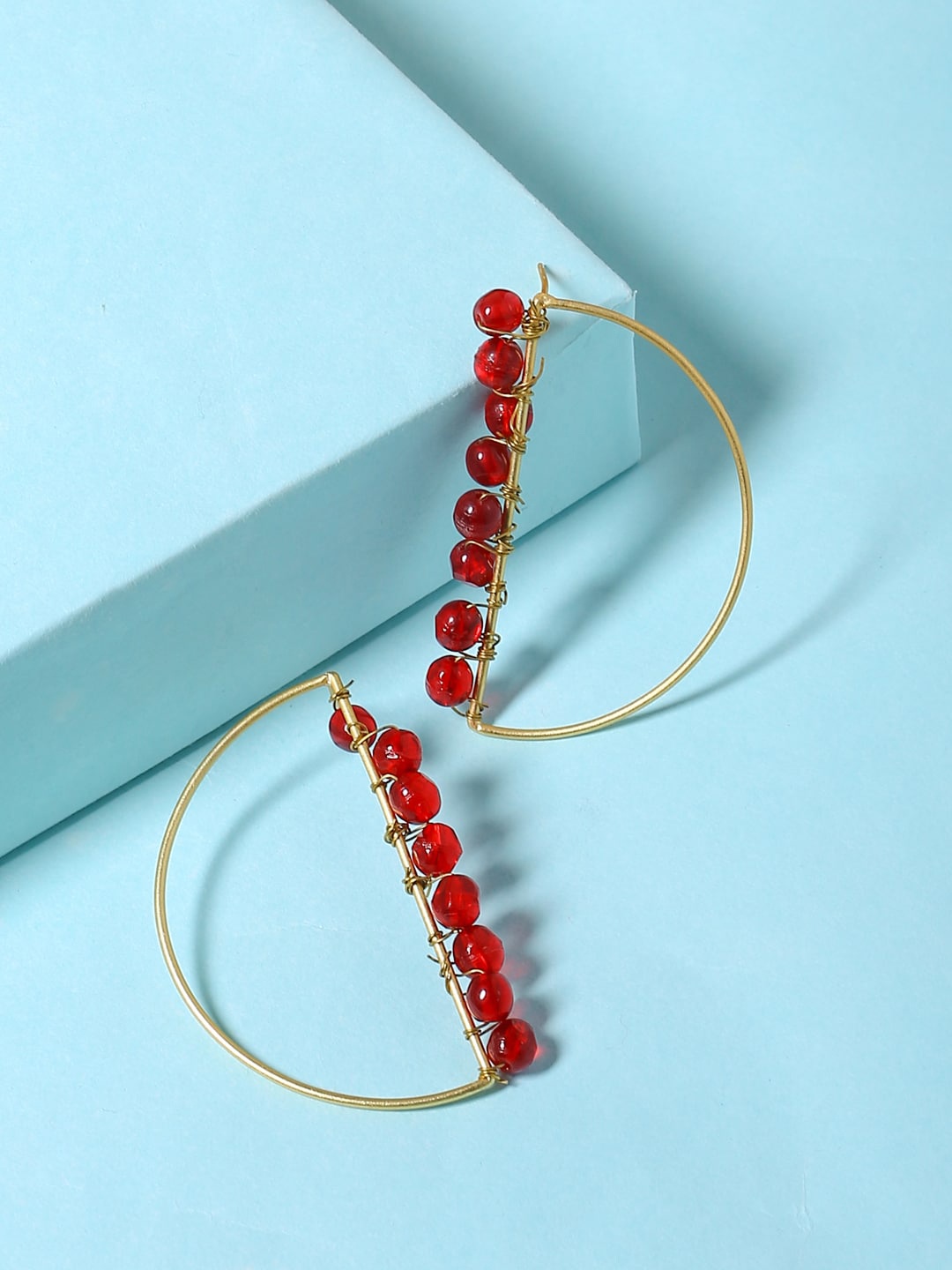 

Shoshaa Gold-Plated & Maroon Contemporary Hoop Earrings