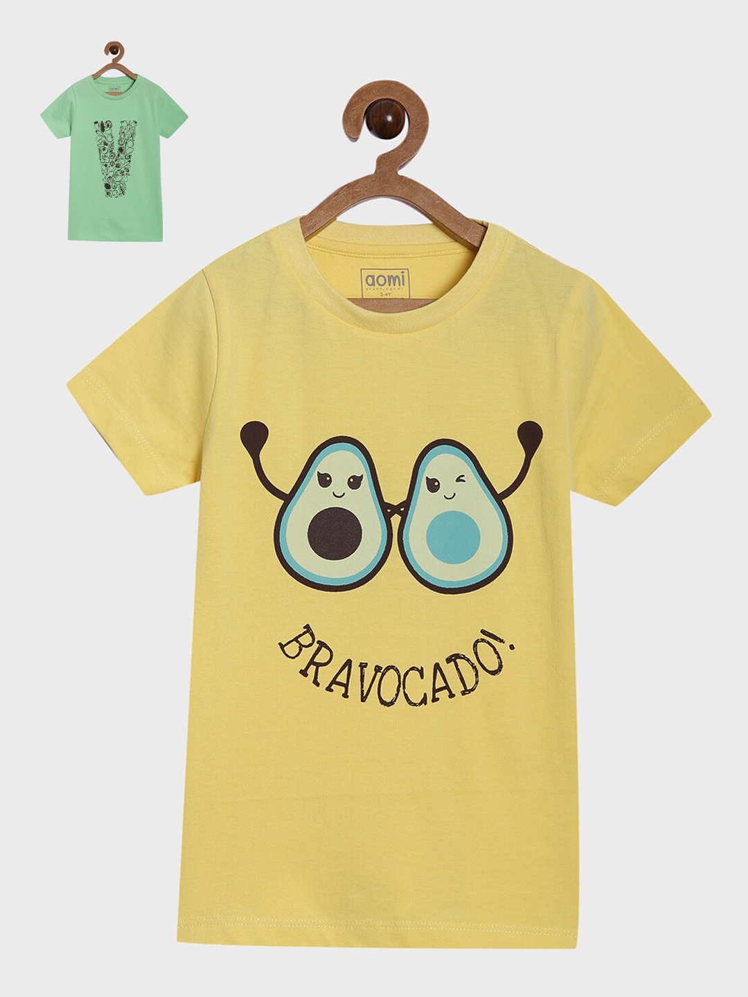 

Aomi Girls Pack of 2 Yellow Printed Round Neck T-shirt