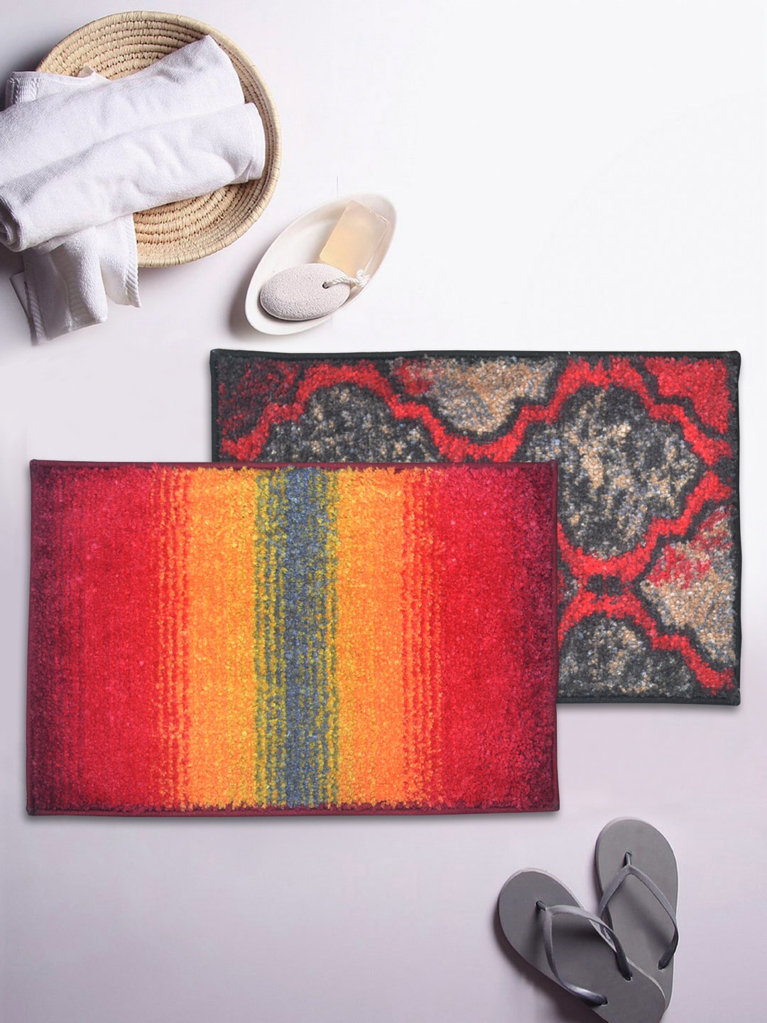

BIANCA Set Of 2 1850 GSM Anti-Skid Bath Rugs, Red