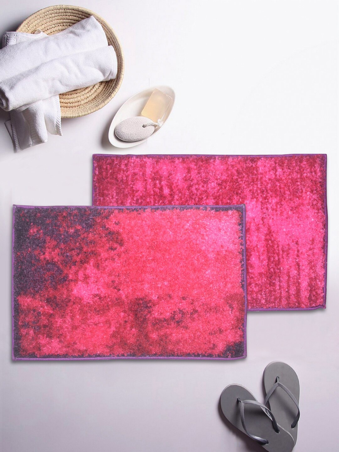 

BIANCA Set of 2 Printed Anti-Skid Rectangular Bath Rugs, Purple