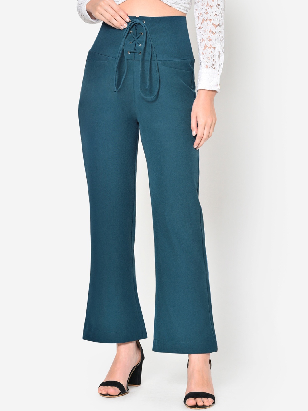 

Martini Women Turquoise Blue Flared Solid Bootcut Trousers