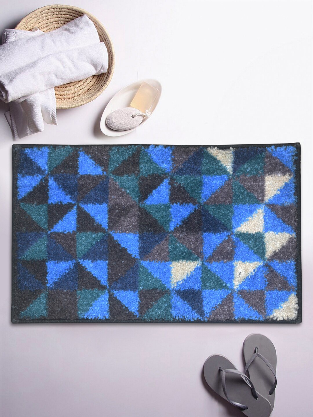 

BIANCA Blue & Grey Printed 1850 GSM Anti-Skid Bath Rug