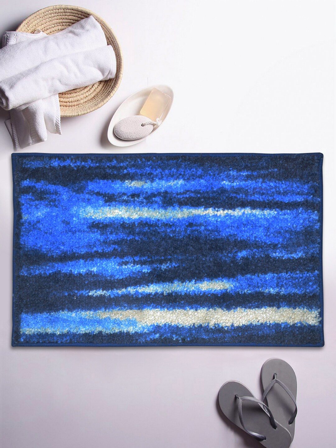 

BIANCA Blue & White Super-Dry Bath Mat With Rubber Back