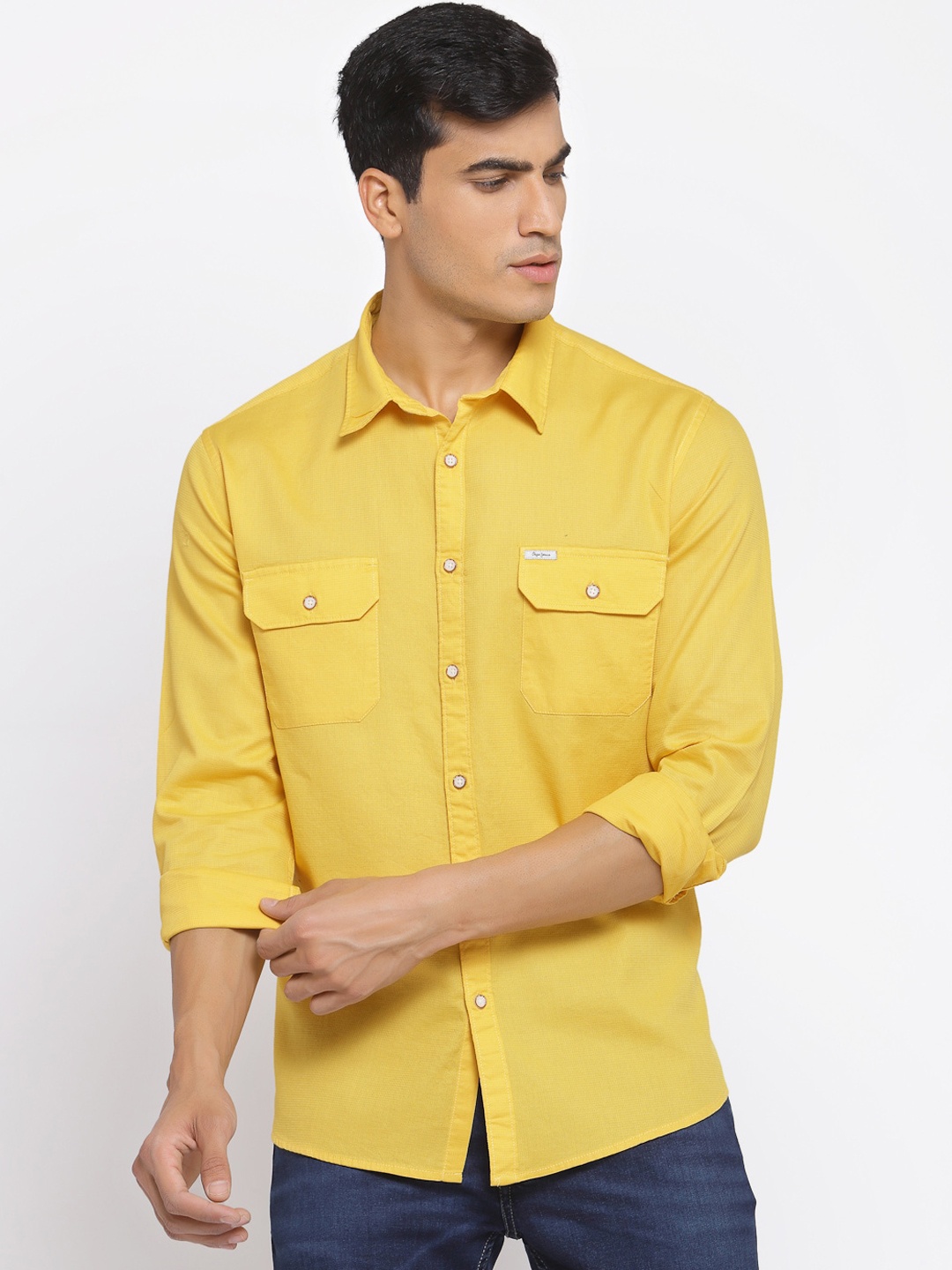 

Pepe Jeans Men Yellow Regular Fit Solid Cotton Casual Shirt