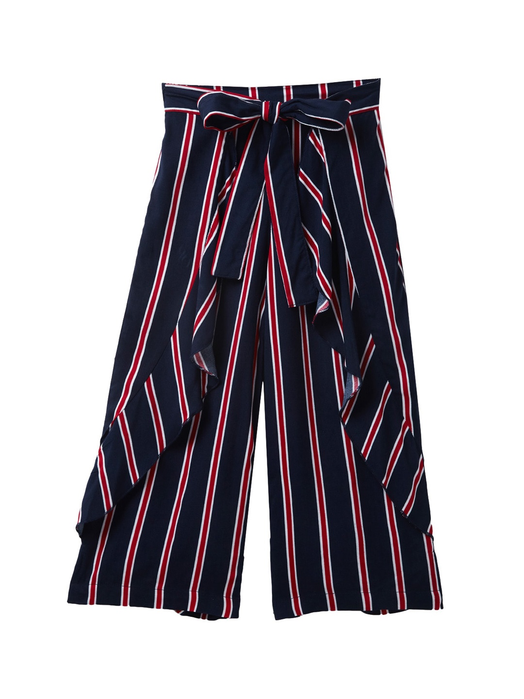 

Cub McPaws Girls Navy Blue & Maroon Striped Flared Palazzos