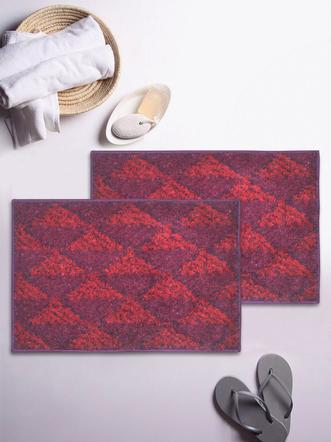 

BIANCA Set of 2 Printed Anti-Skid Rectangular Bath Rugs, Purple