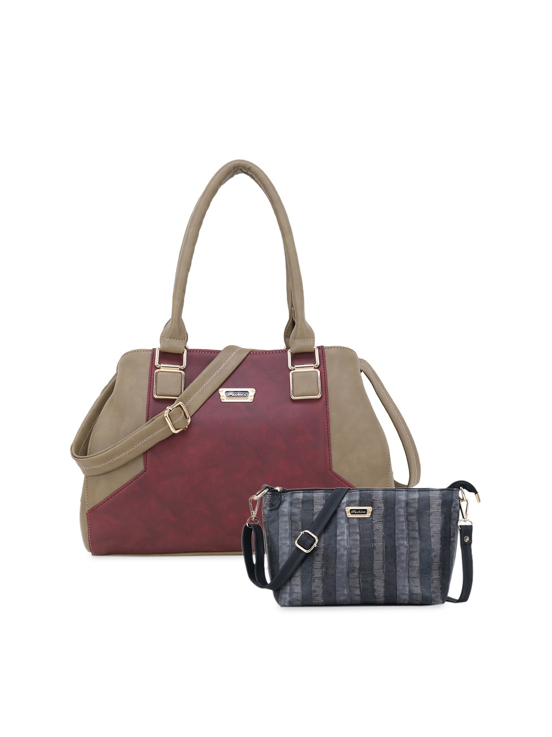 

WOMEN MARKS Maroon & Olive Green Colourblocked Shoulder Bag