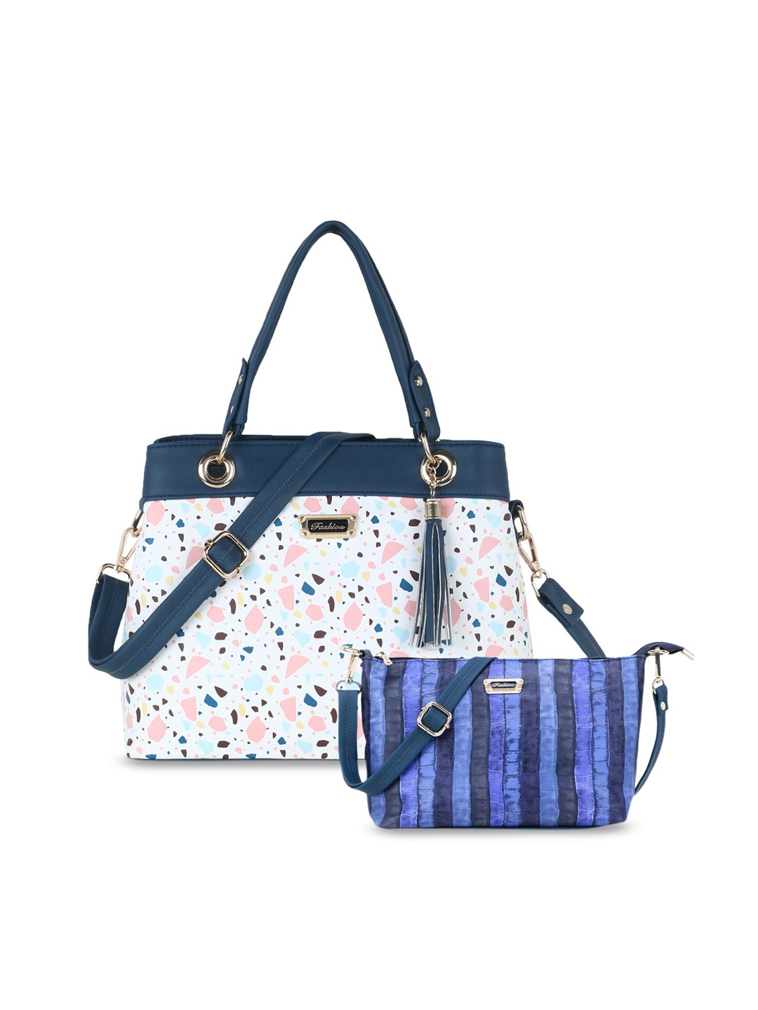 WOMEN MARKS Navy Blue & White Printed Handheld Bag