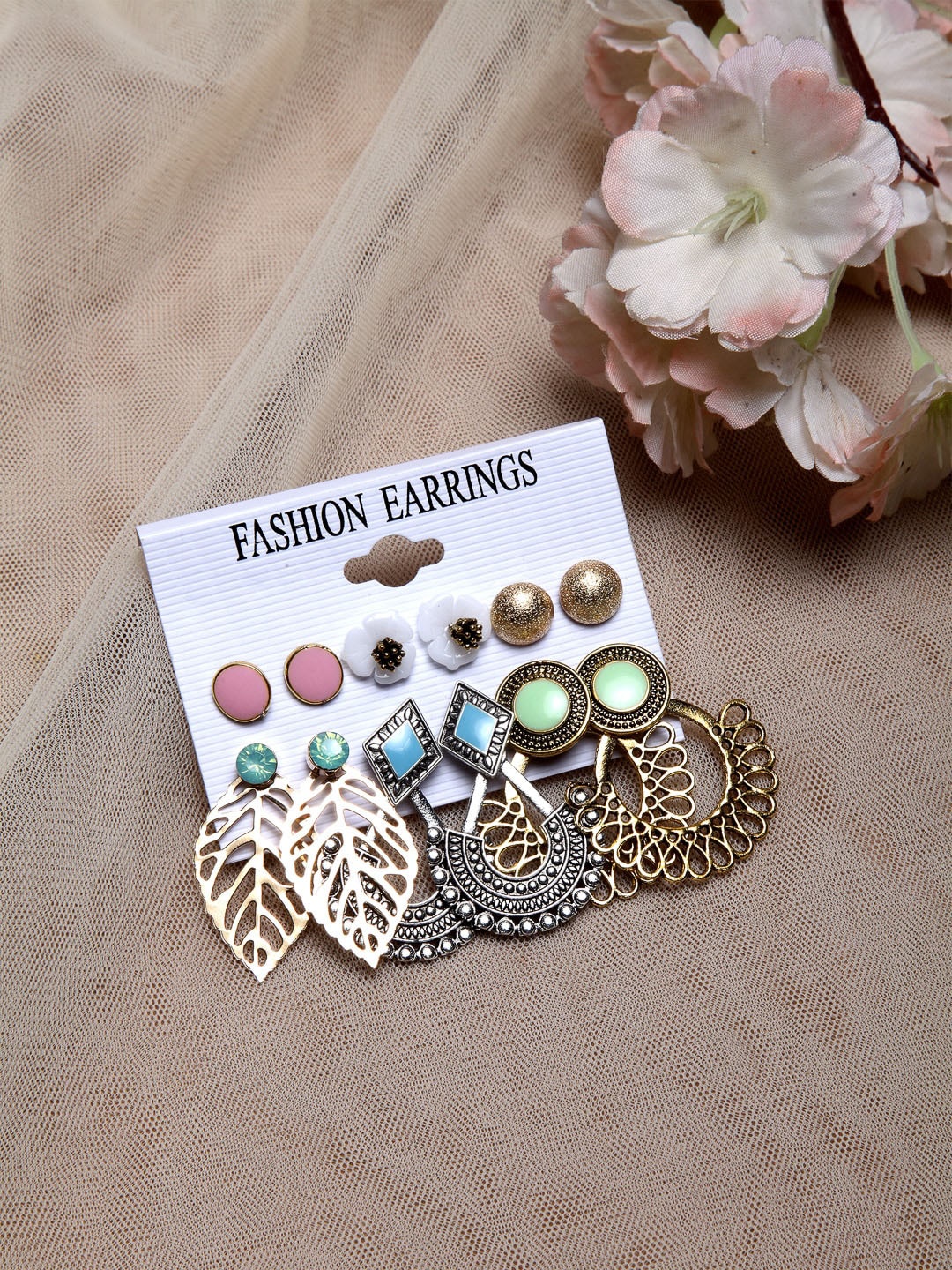 Shining Diva Fashion Set Of 6 Studs Drop Earrings, Gold