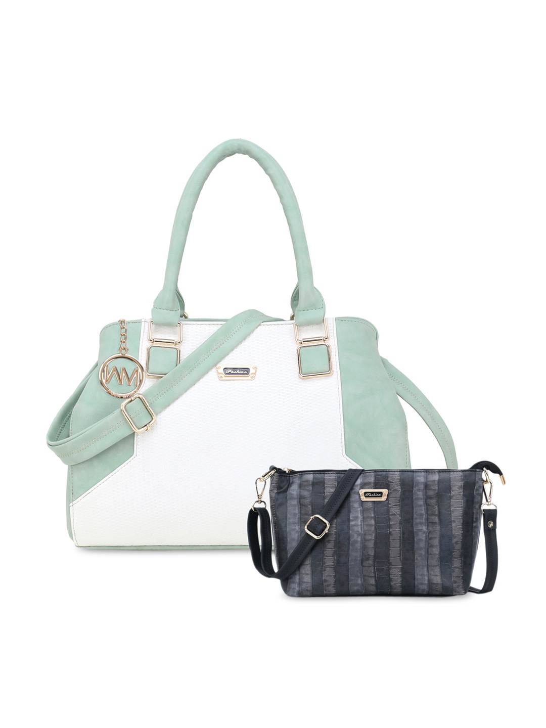 

WOMEN MARKS Green & White Colourblocked Handheld Bag
