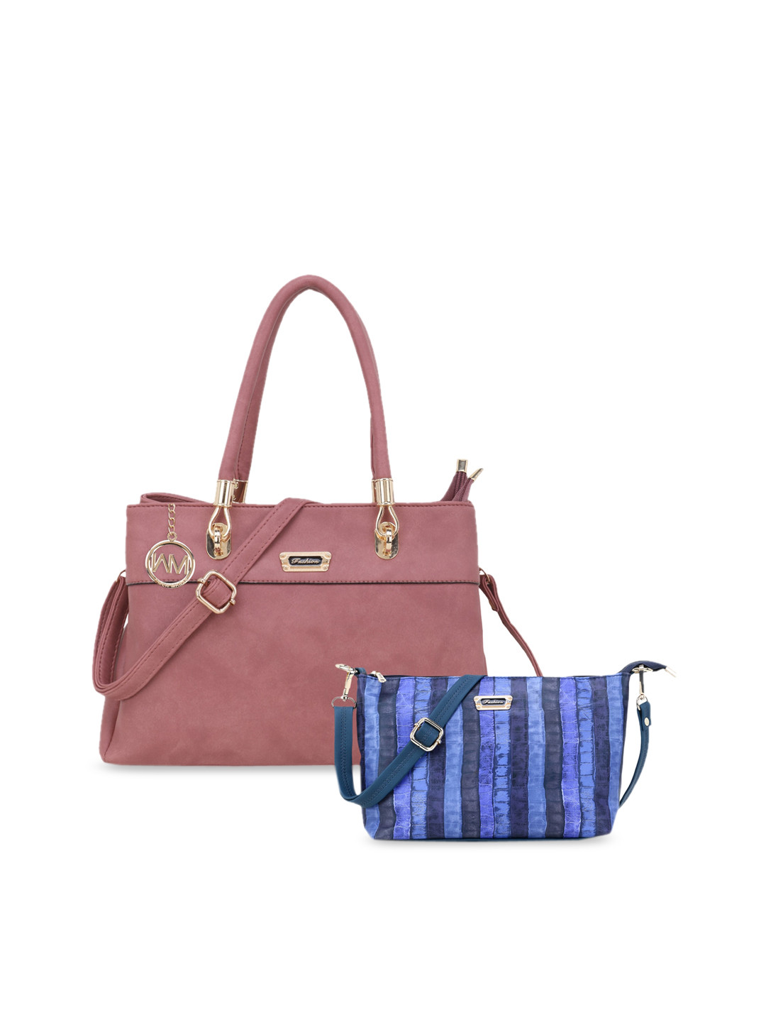 

WOMEN MARKS Pink & Blue Solid Handheld Bag with Pouch