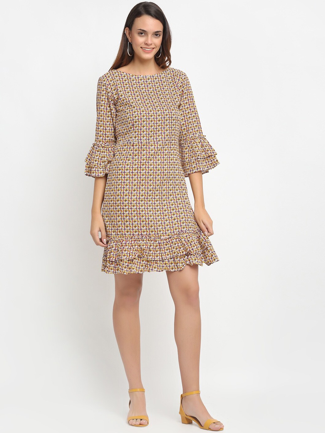 

Aujjessa Women Yellow Printed Sheath Dress