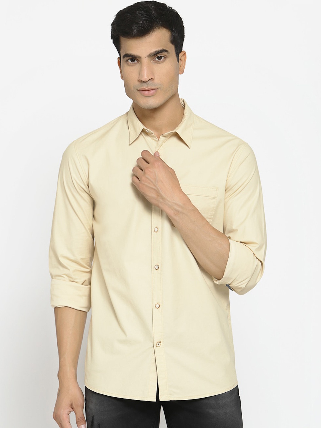 

Pepe Jeans Men Beige Regular Fit Solid Casual Shirt