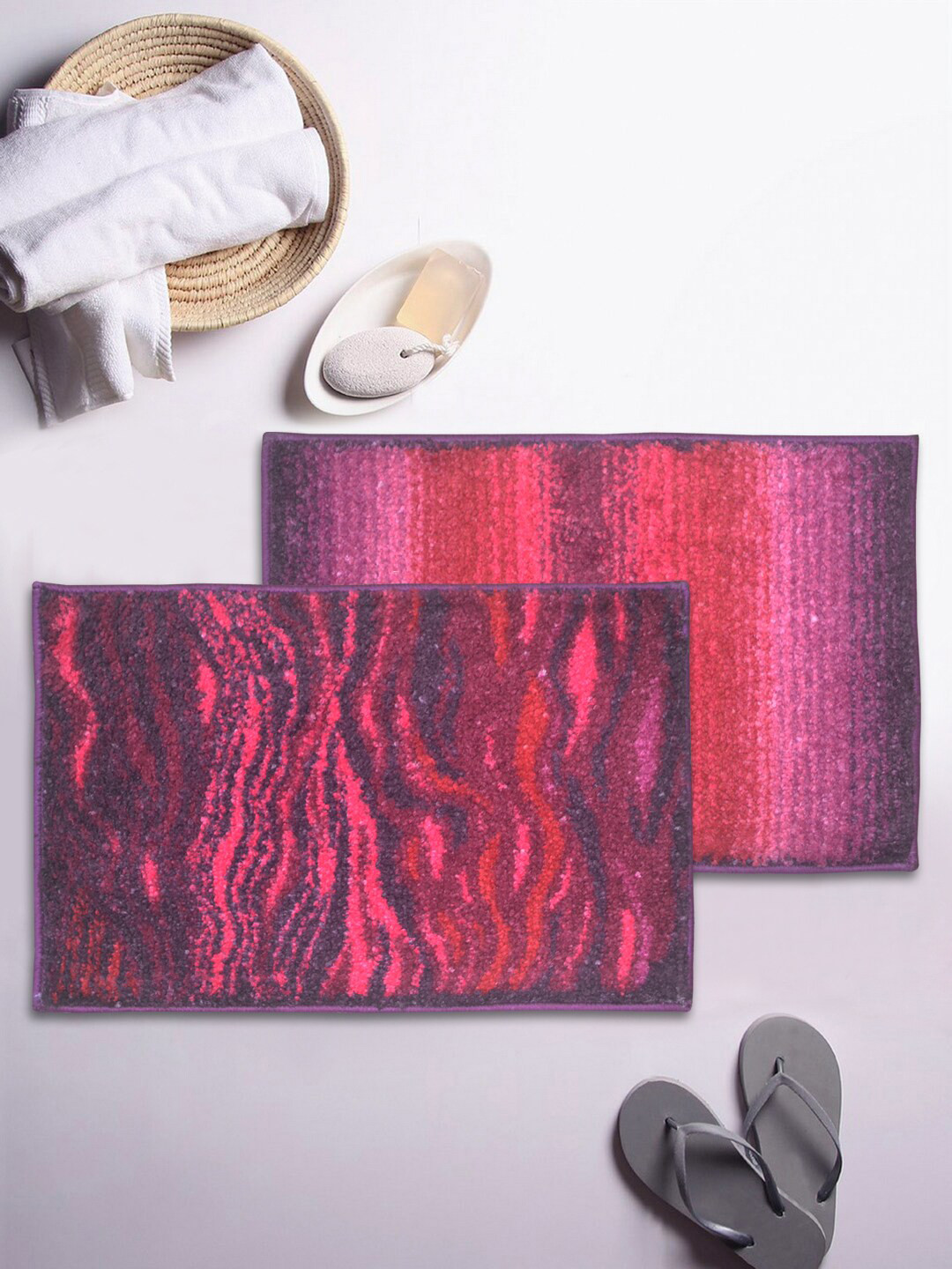 

BIANCA Set of 2 Printed Anti-Skid Super-Dry Bath Rugs, Purple