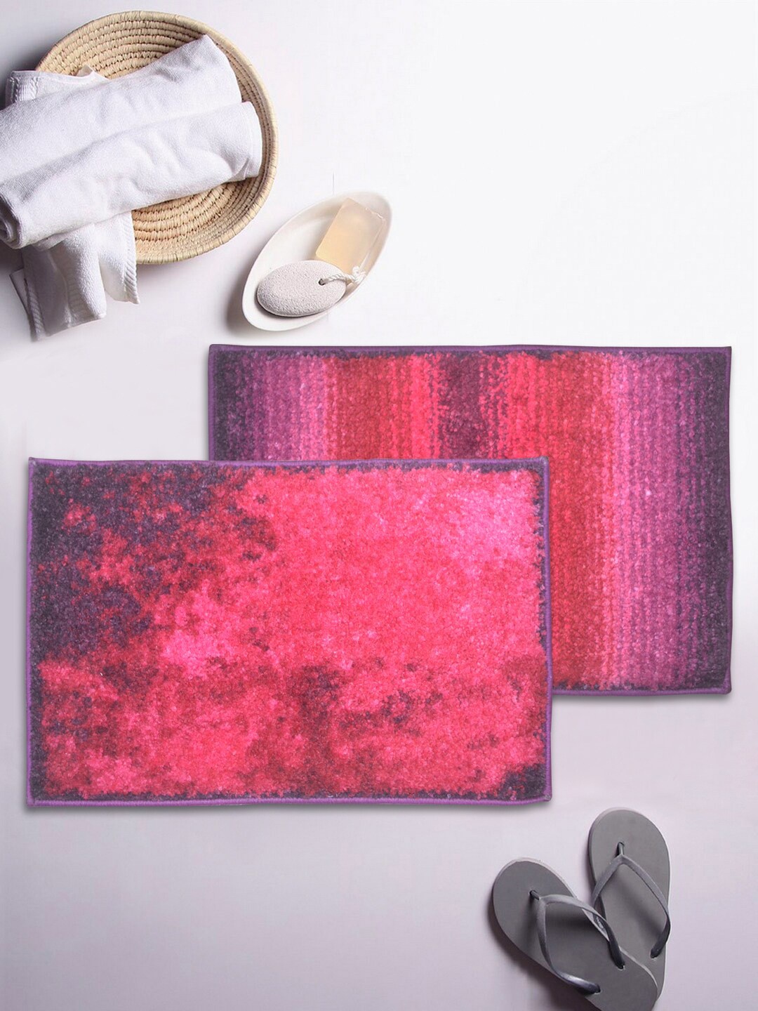 

BIANCA Set Of 2 Purple & Red Printed Super-Dry Bath Rug With Rubber Back