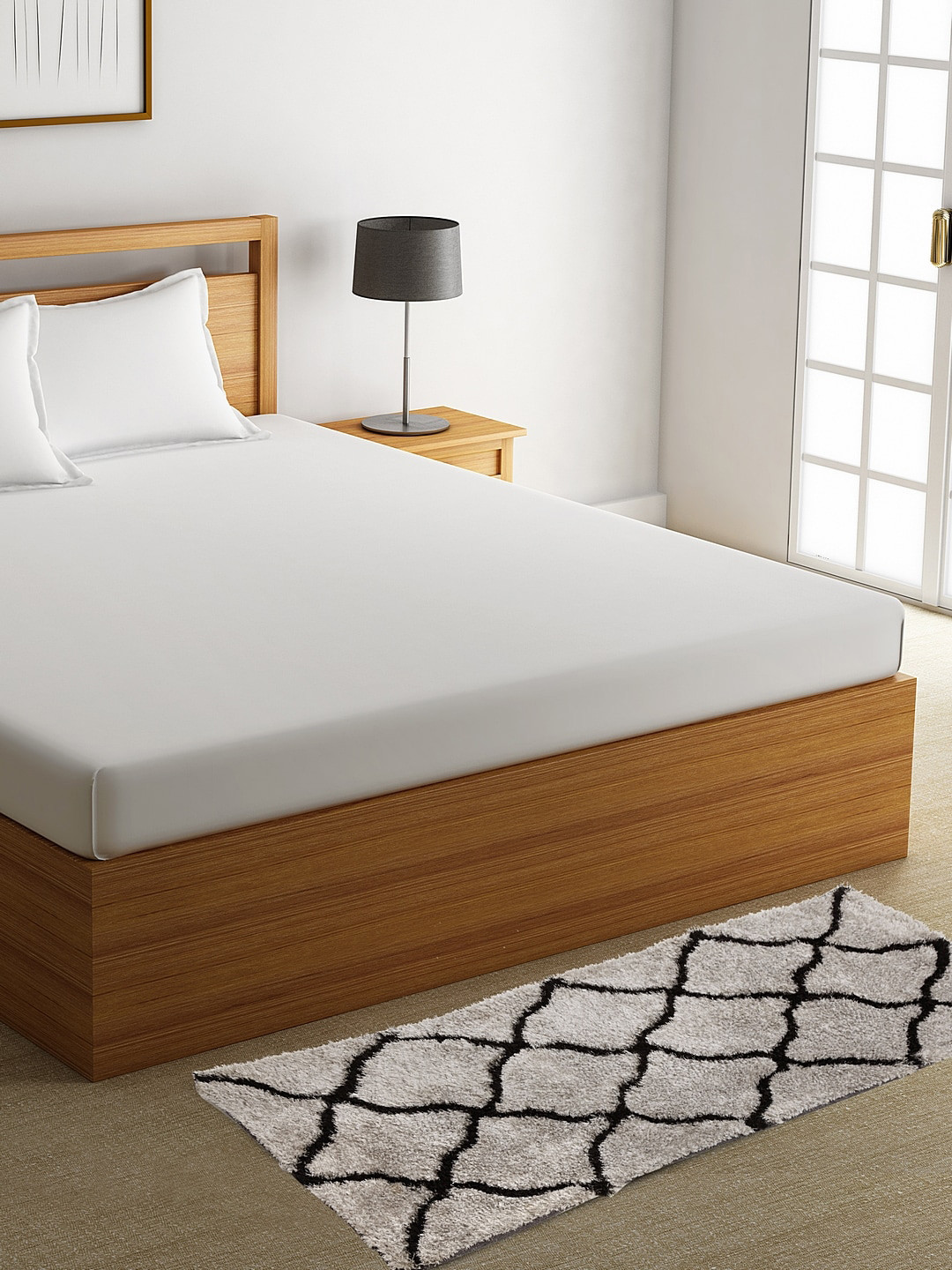 

HOSTA HOMES Beige & Black Fur Ultra-Soft Anti-Skid Bed Runner