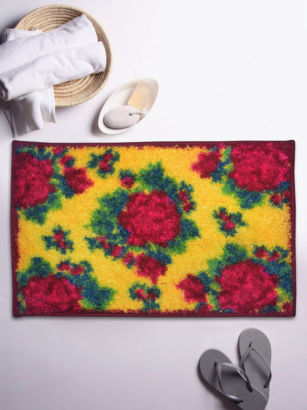 

BIANCA Blue & Yellow Printed Rectangular Anti-Skid Super-Dry Bath Rug