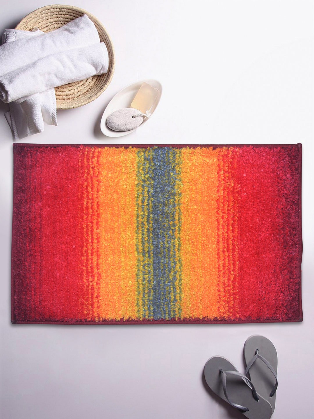 

BIANCA Red & Yellow Printed Anti-Skid Rectangular Bath Rug