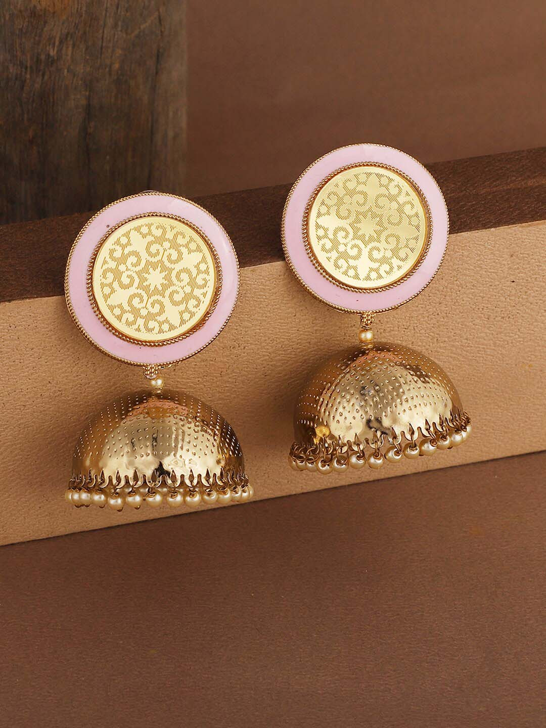 

ANIKAS CREATION Pink Contemporary Jhumkas