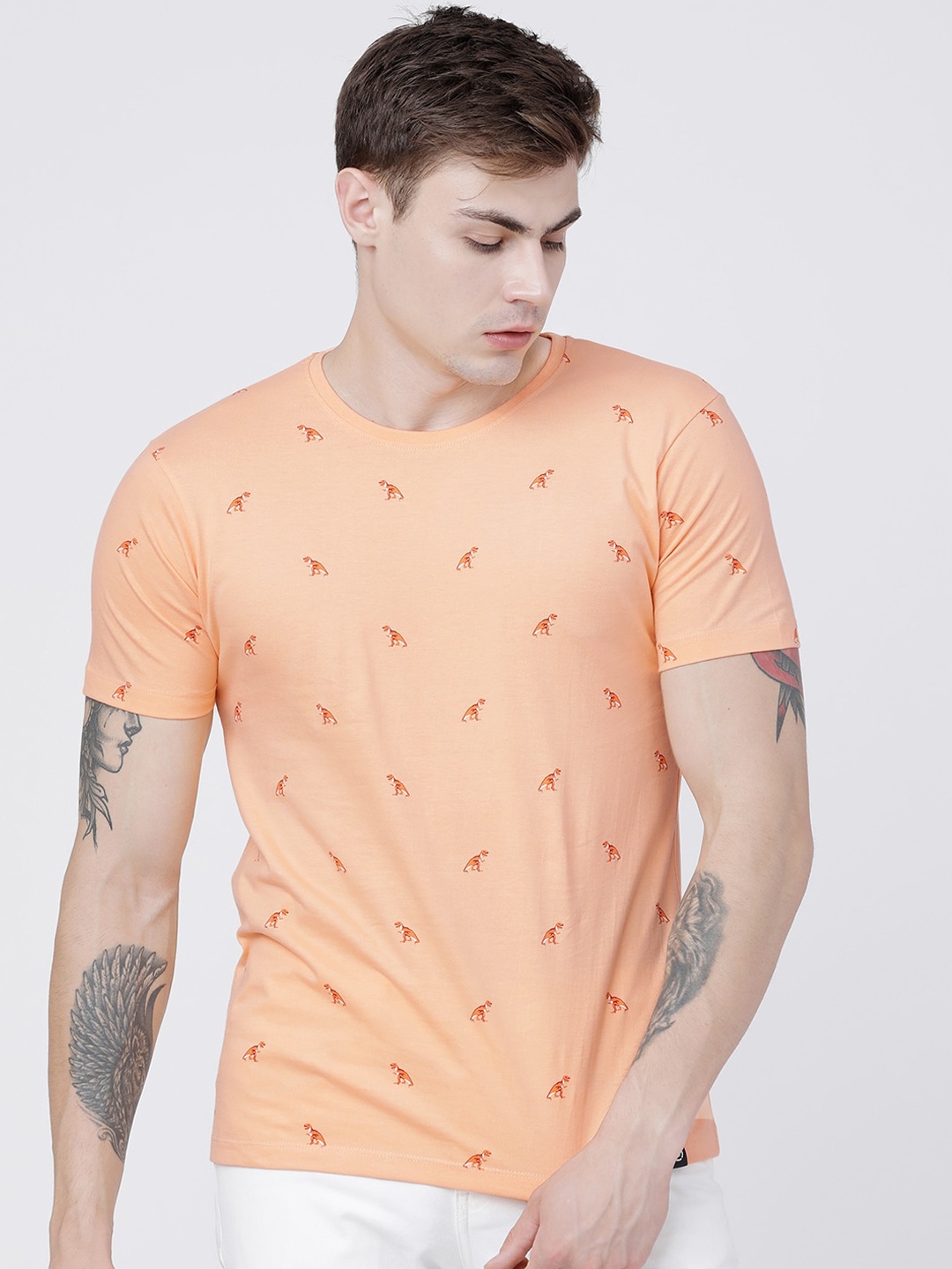 

LOCOMOTIVE Men Orange Printed Round Neck T-shirt