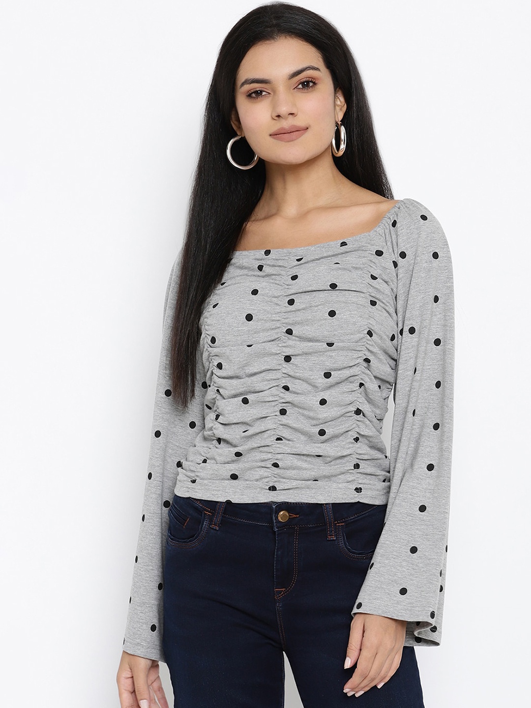 

THREAD MUSTER Grey & Black Geometric Printed Regular Top