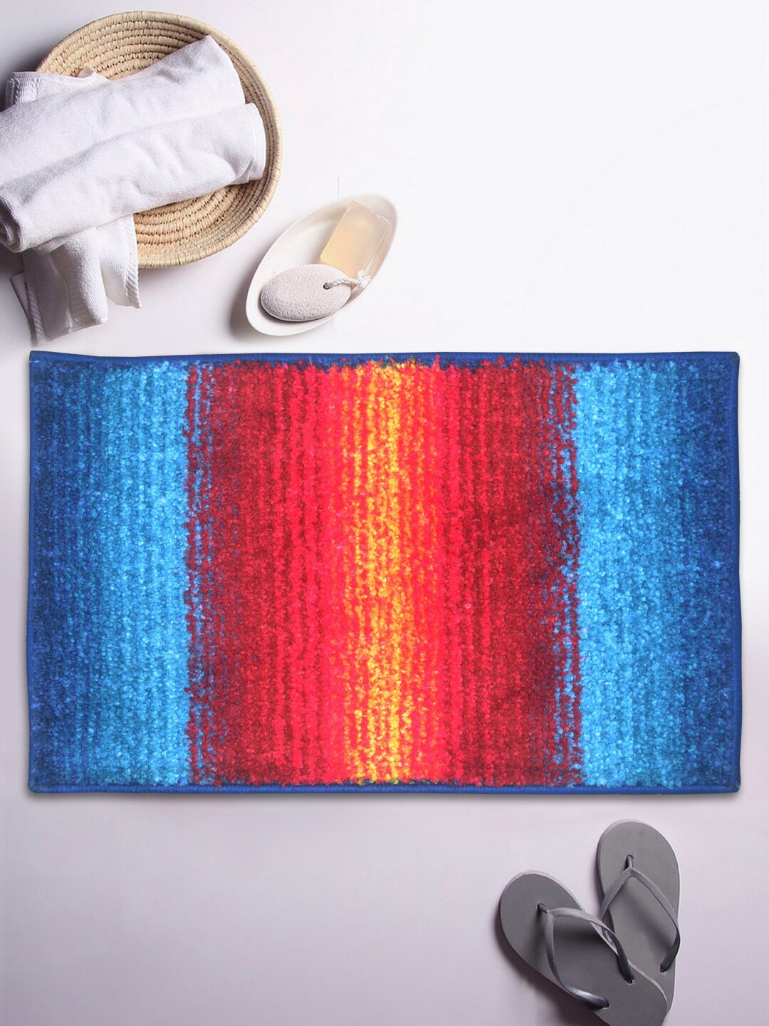 

BIANCA Blue & Red Printed 1850 GSM Anti-Skid Bath Rug
