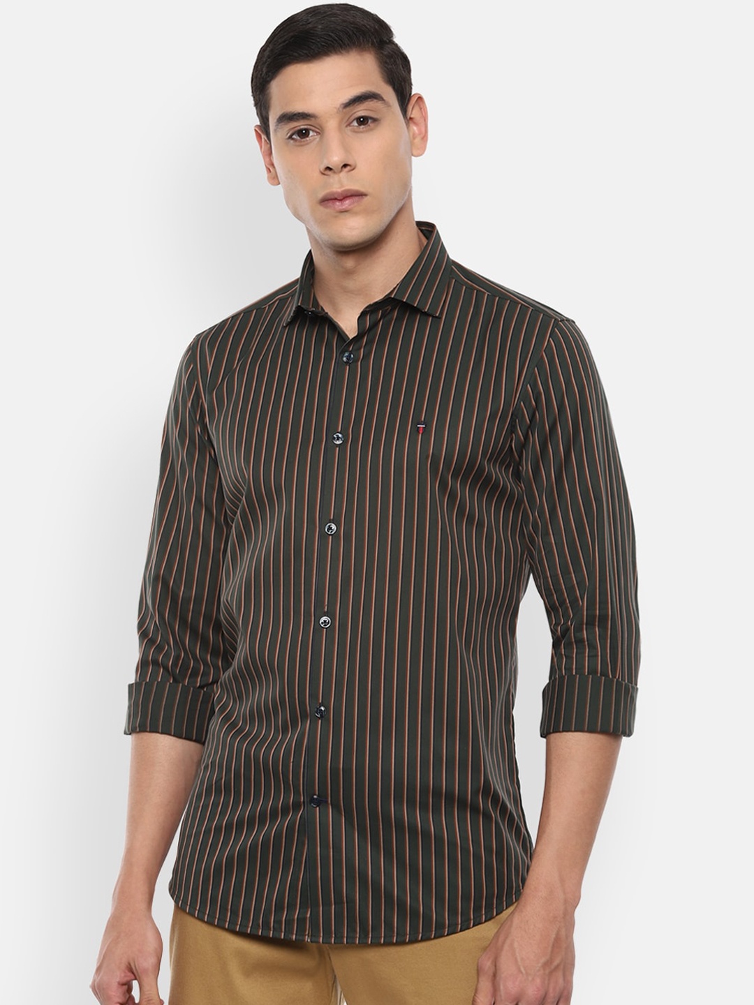 

Louis Philippe Sport Men Olive Green Striped Casual Shirt