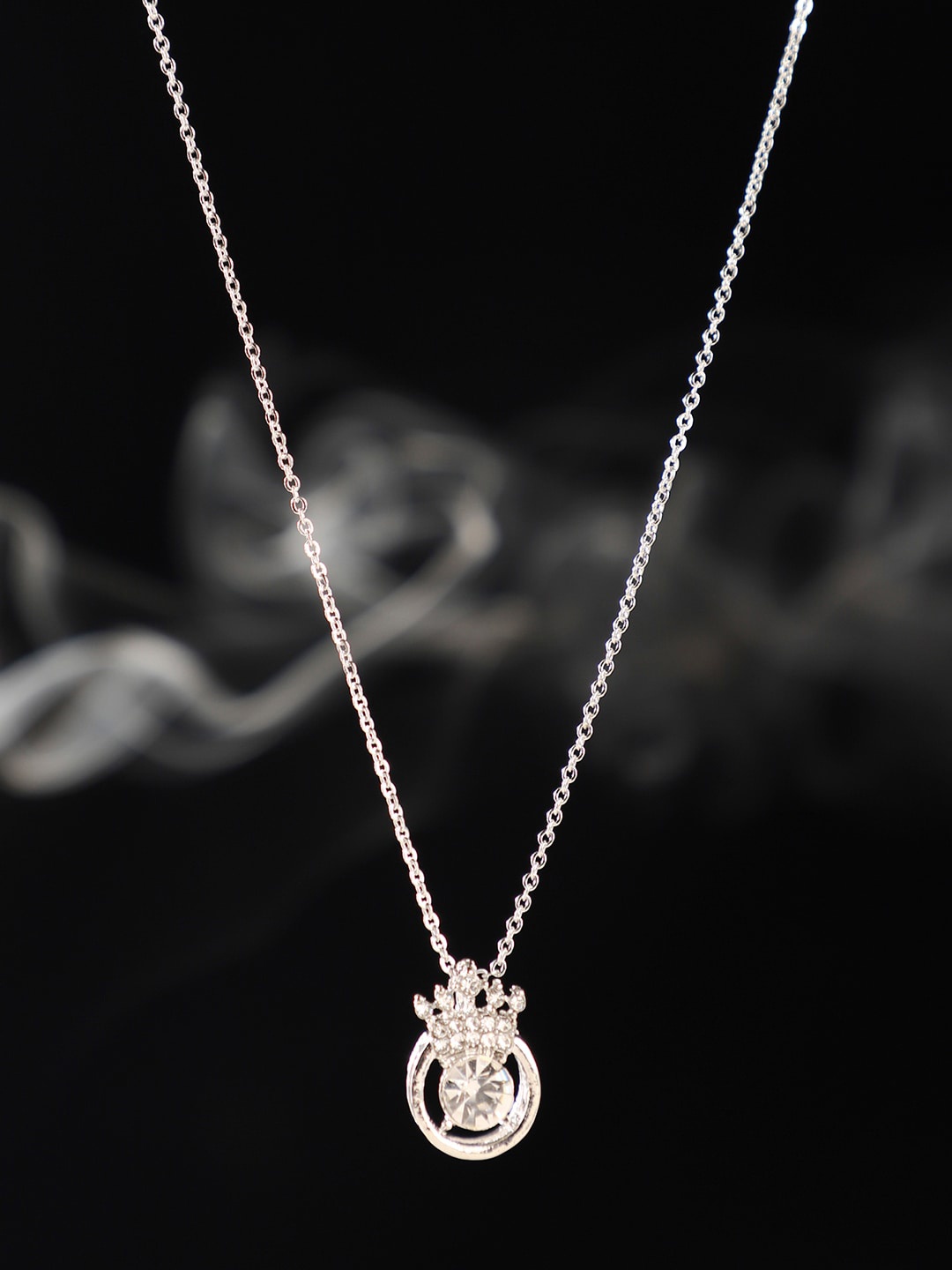 

ANIKAS CREATION Silver-Plated White AD-Studded Handcrafted Pendant With Chain