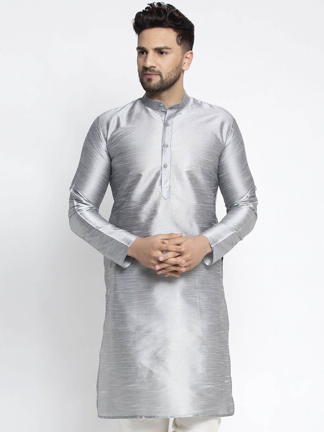 

Jompers Men Silver-Toned Solid Straight Kurta