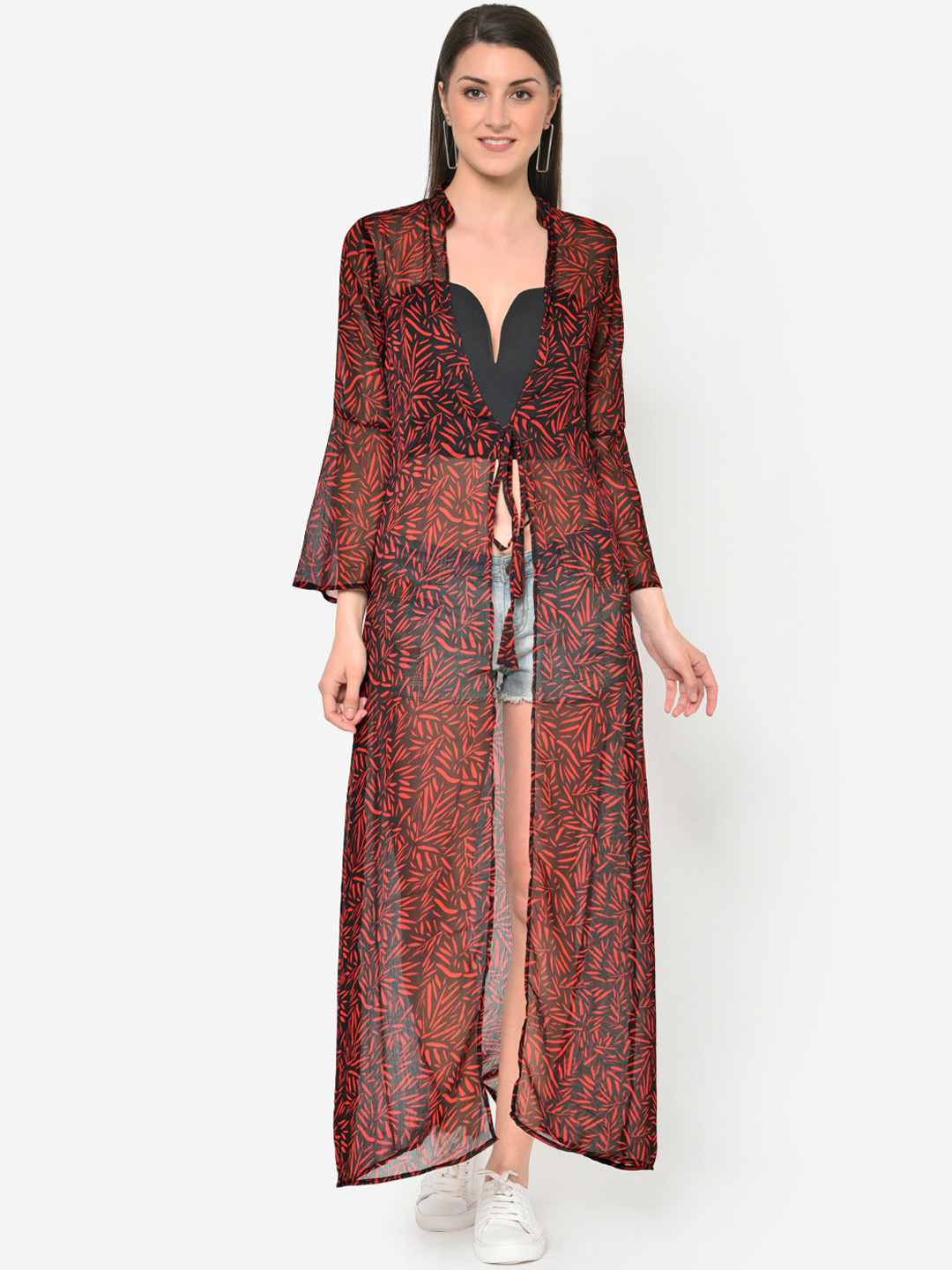 

Martini Women Red & Black Printed Tie-Up Shrug