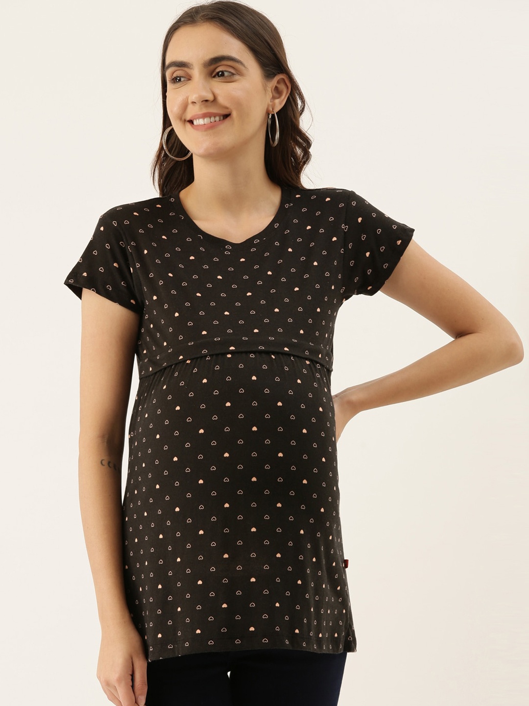 

GOLDSTROMS Women's Black & Peach-Coloured Printed Tunic