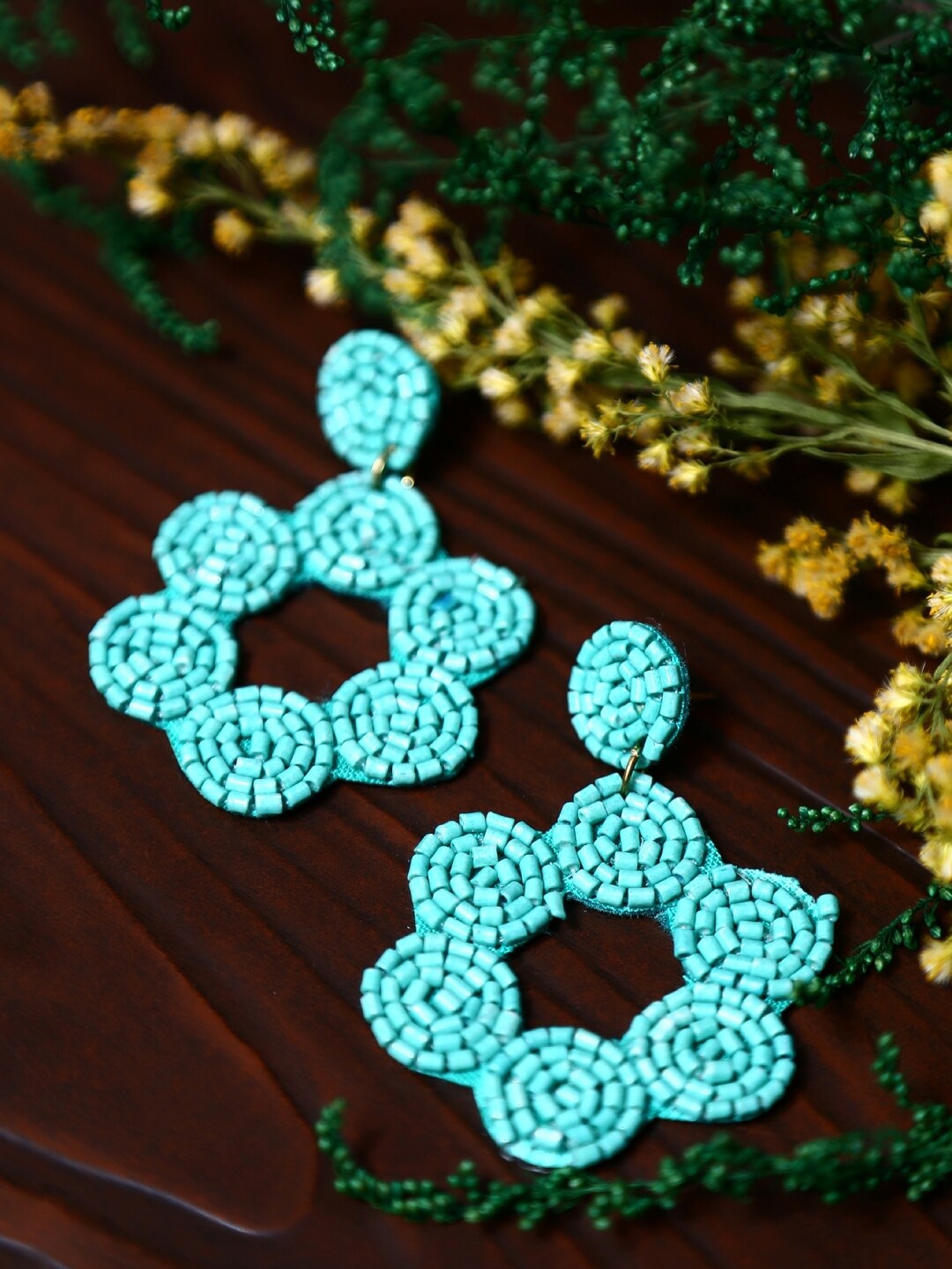 

Crunchy Fashion Sea Green Geometric Drop Earrings