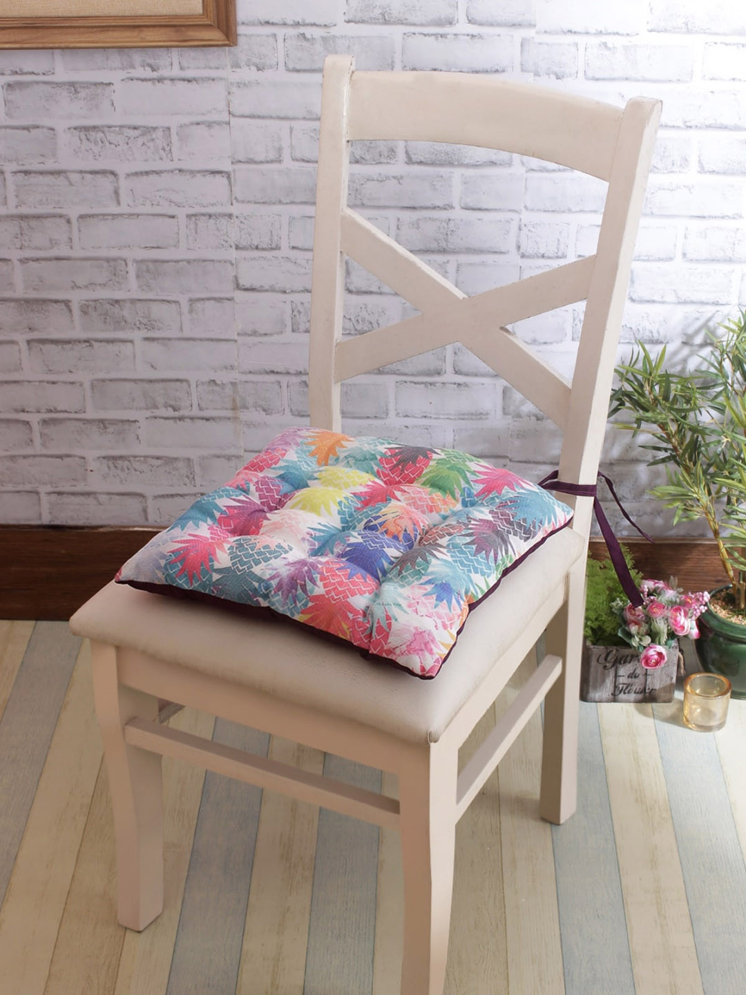 

ROMEE Set Of 2 Pink & Blue Floral Printed Chair Pads