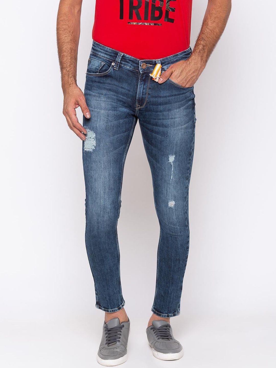 

SPYKAR Men Blue Super Skinny Fit Low-Rise Low Distress Jeans