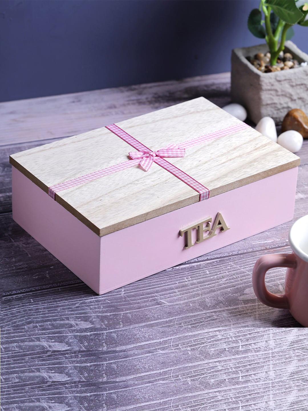 

A Vintage Affair- Home Decor Pink & Brown Solid Wooden Kitchen Storage Box