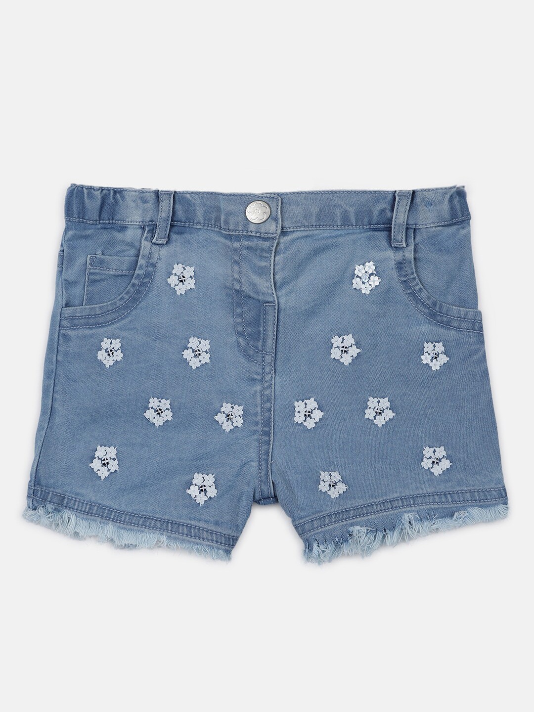 

Chicco Girls Blue Embellished Regular Fit Denim Shorts