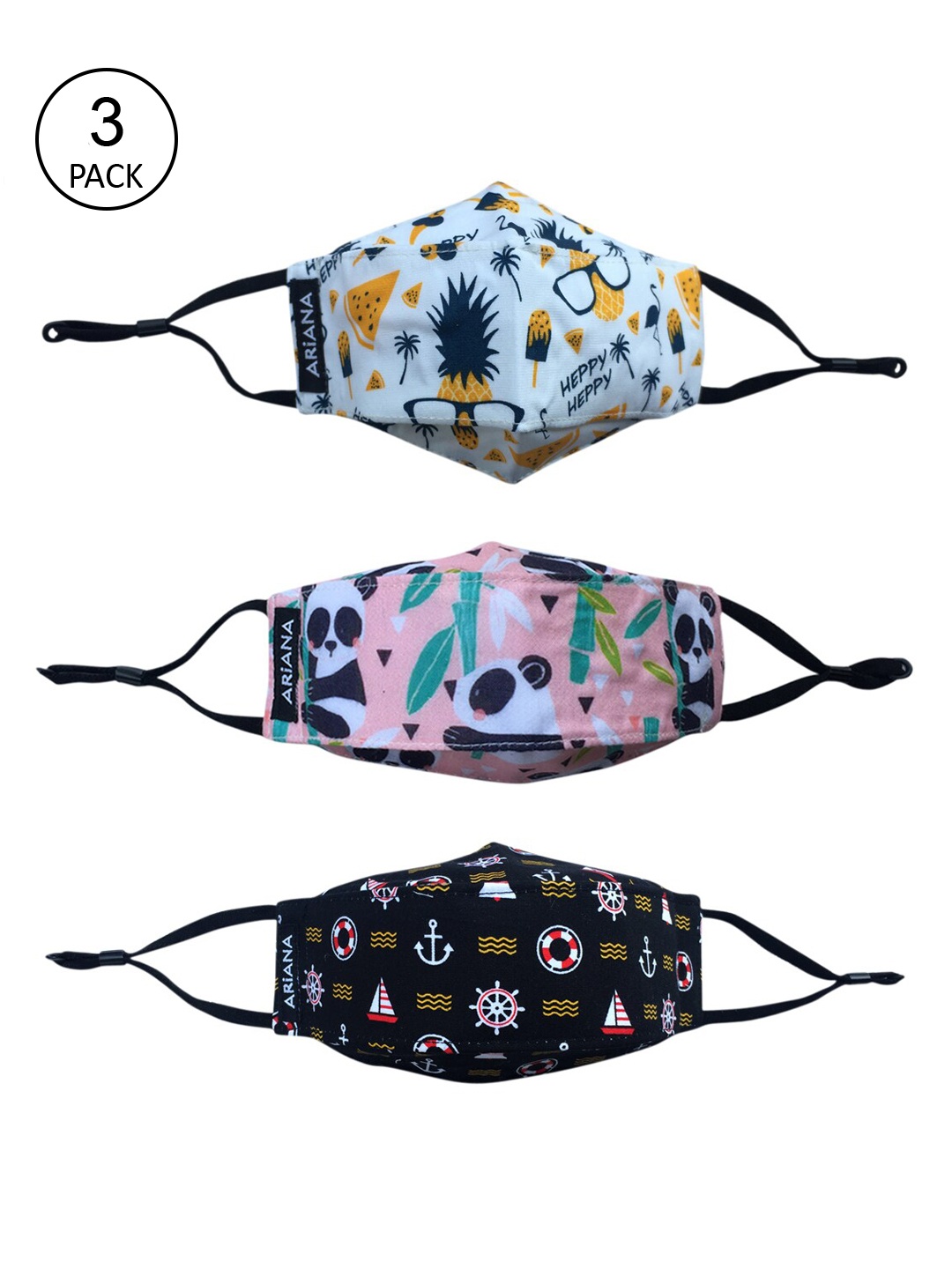 

Ariana Kids Pack Of 3 Printed 7-Ply Protective Outdoor Masks, White