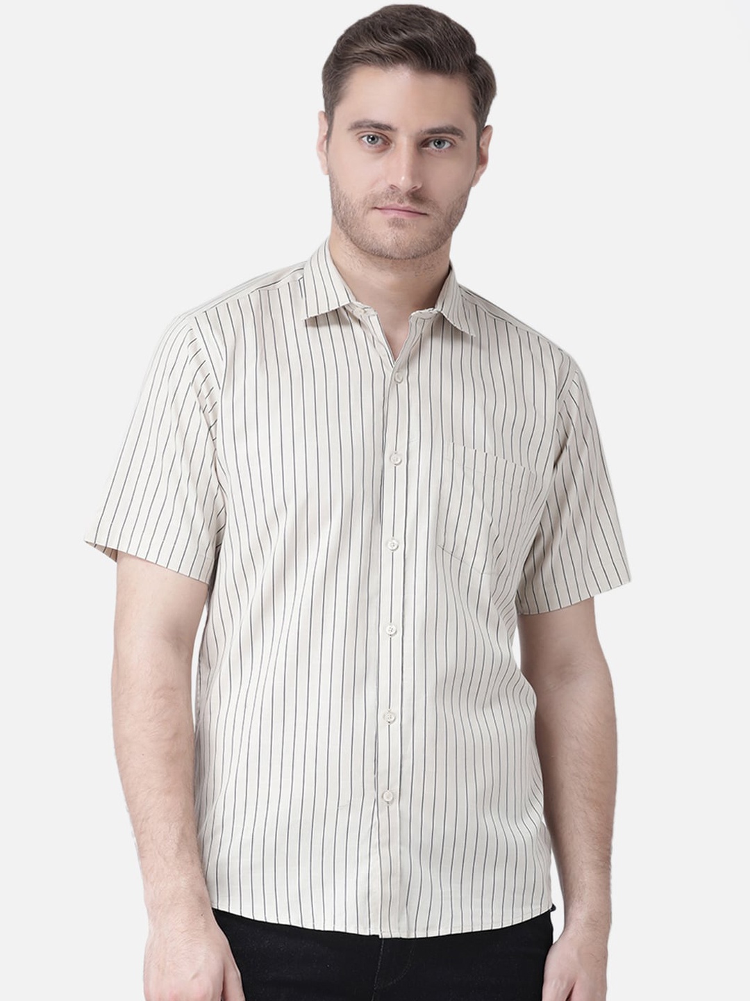 

Zeal Men Beige Regular Fit Striped Casual Shirt