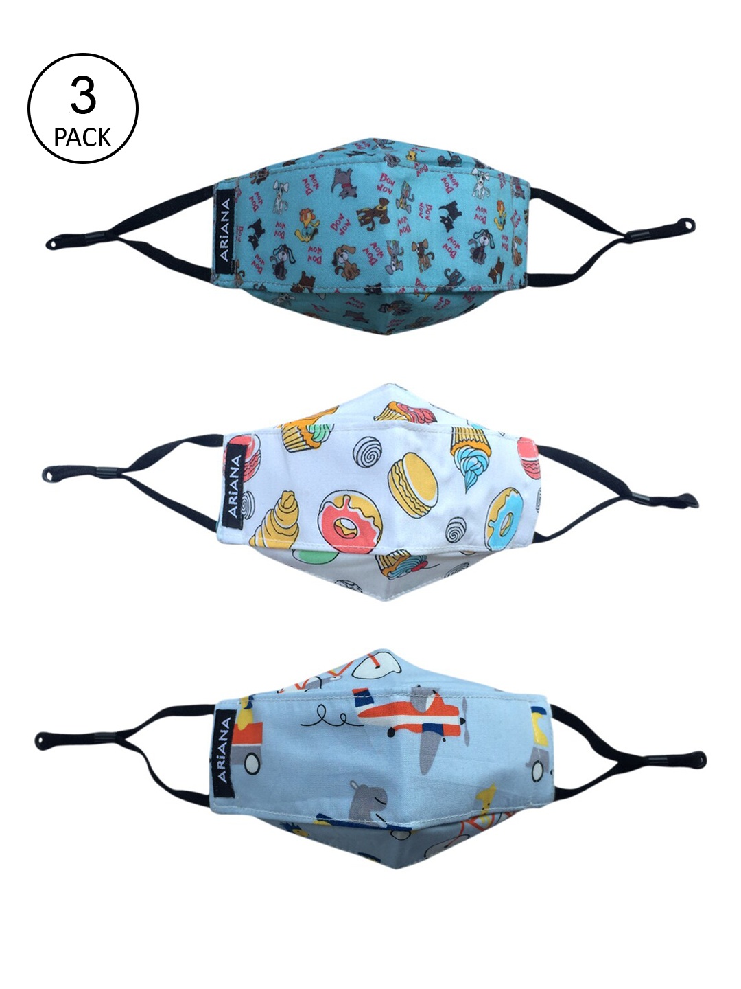 

Ariana Kids Pack of 3 Printed 7-Ply Reusable Protective Outdoor Masks, Multi