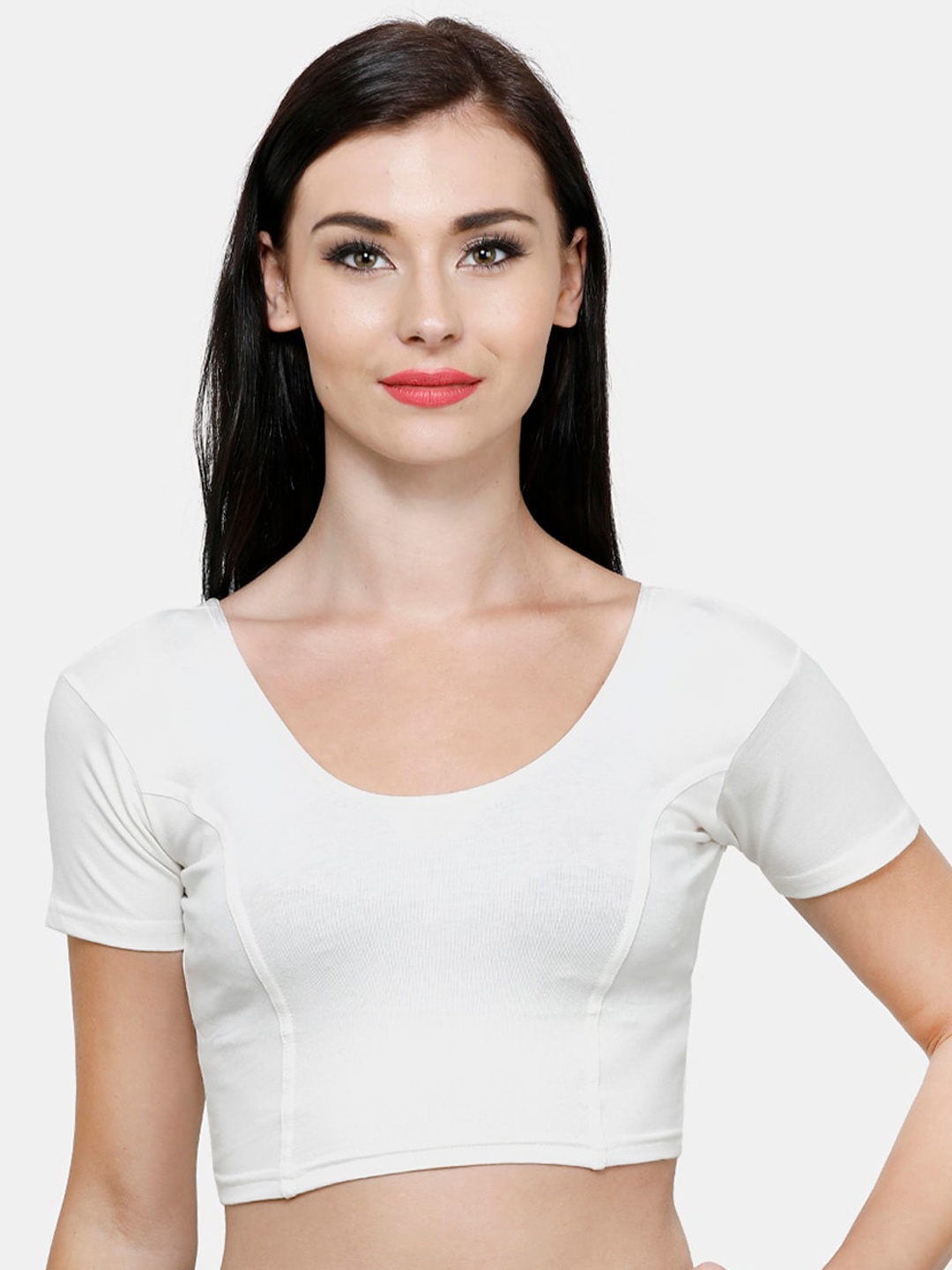 

Vami Women Off-White Solid Stretchable Readymade Saree Blouse