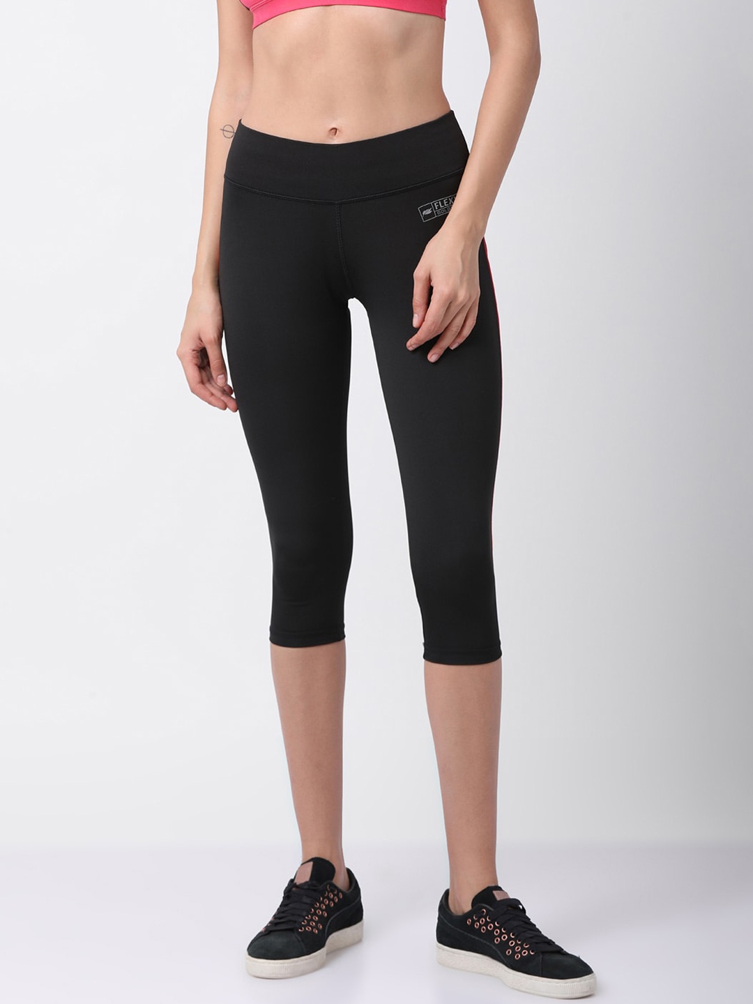 

GOLDSTROMS Women Black & Red Solid Slim Fit Capris