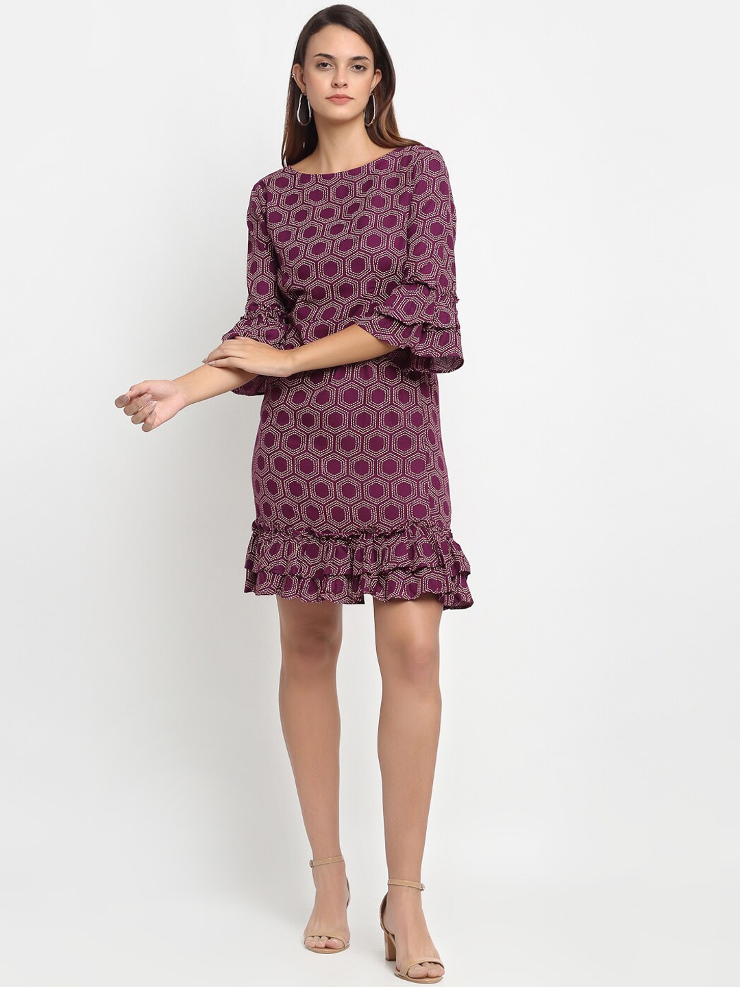 

Aujjessa Women Purple Printed A-Line Dress