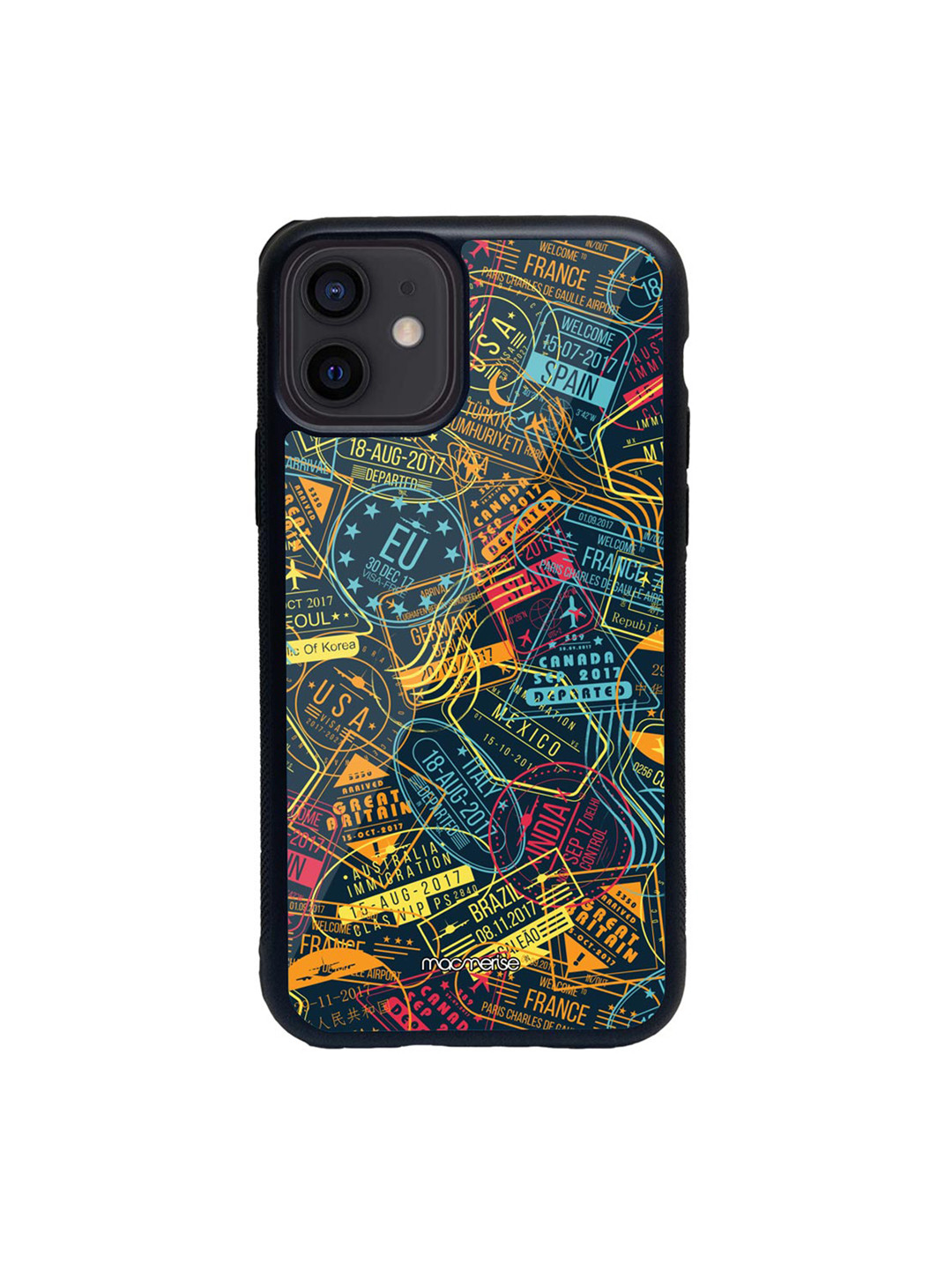 

macmerise Blue & Yellow Immigration Stamps Neon Glass iPhone 12 Phone Case